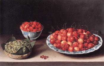 Louise Moillon : Still-Life with Cherries, Strawberries and Gooseberries